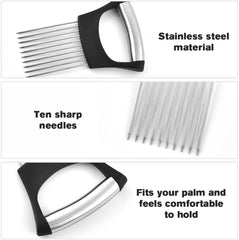 Stainless Steel Onion Slice Holder and Vegetable Slicer Tool, Multi-Purpose Tomato Cutter and Food Chopping Assistant