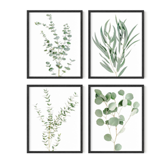 Botanical Plant Wall Art Prints Set of 4, Boho Floral Leaf Eucalyptus Decor, 8x10 Unframed