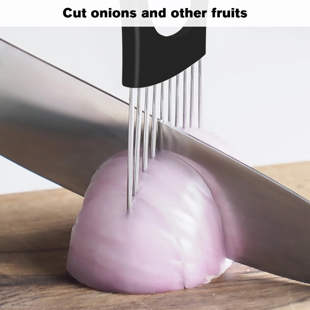 Stainless Steel Onion Slice Holder and Vegetable Slicer Tool, Multi-Purpose Tomato Cutter and Food Chopping Assistant