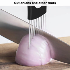 Stainless Steel Onion Slice Holder and Vegetable Slicer Tool, Multi-Purpose Tomato Cutter and Food Chopping Assistant