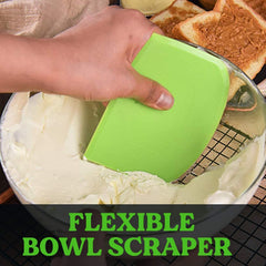 Dough Scraper Bench Scraper Set of 3, Flexible Plastic Bowl Scrapers with Sharp Edge for Baking, Cake Decorating and Dough Cutting, Green and White