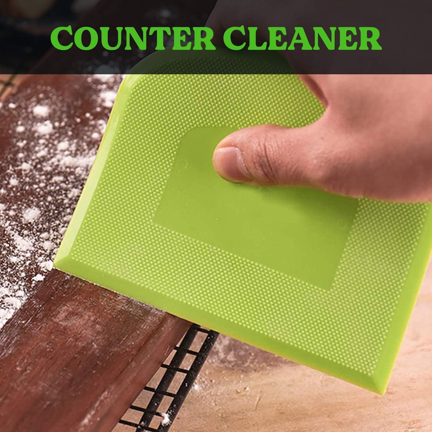 Dough Scraper Bench Scraper Set of 3, Flexible Plastic Bowl Scrapers with Sharp Edge for Baking, Cake Decorating and Dough Cutting, Green and White