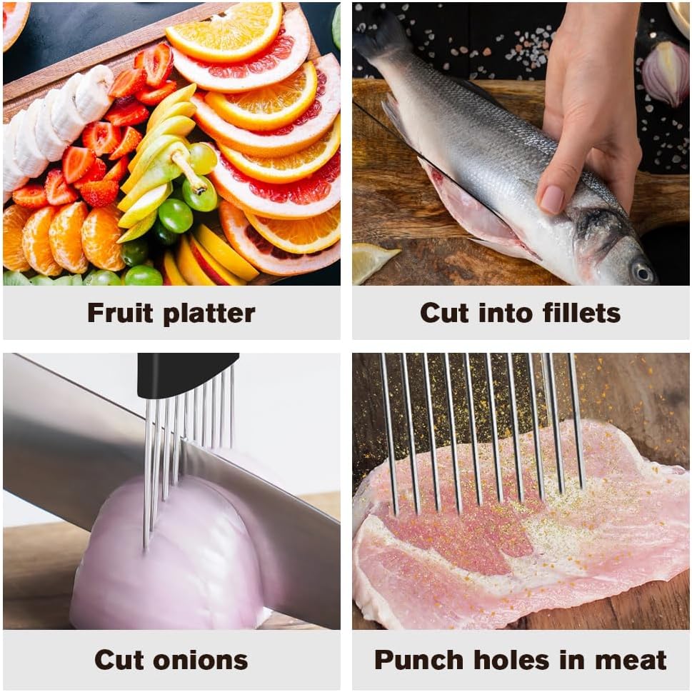 Stainless Steel Onion Slice Holder and Vegetable Slicer Tool, Multi-Purpose Tomato Cutter and Food Chopping Assistant