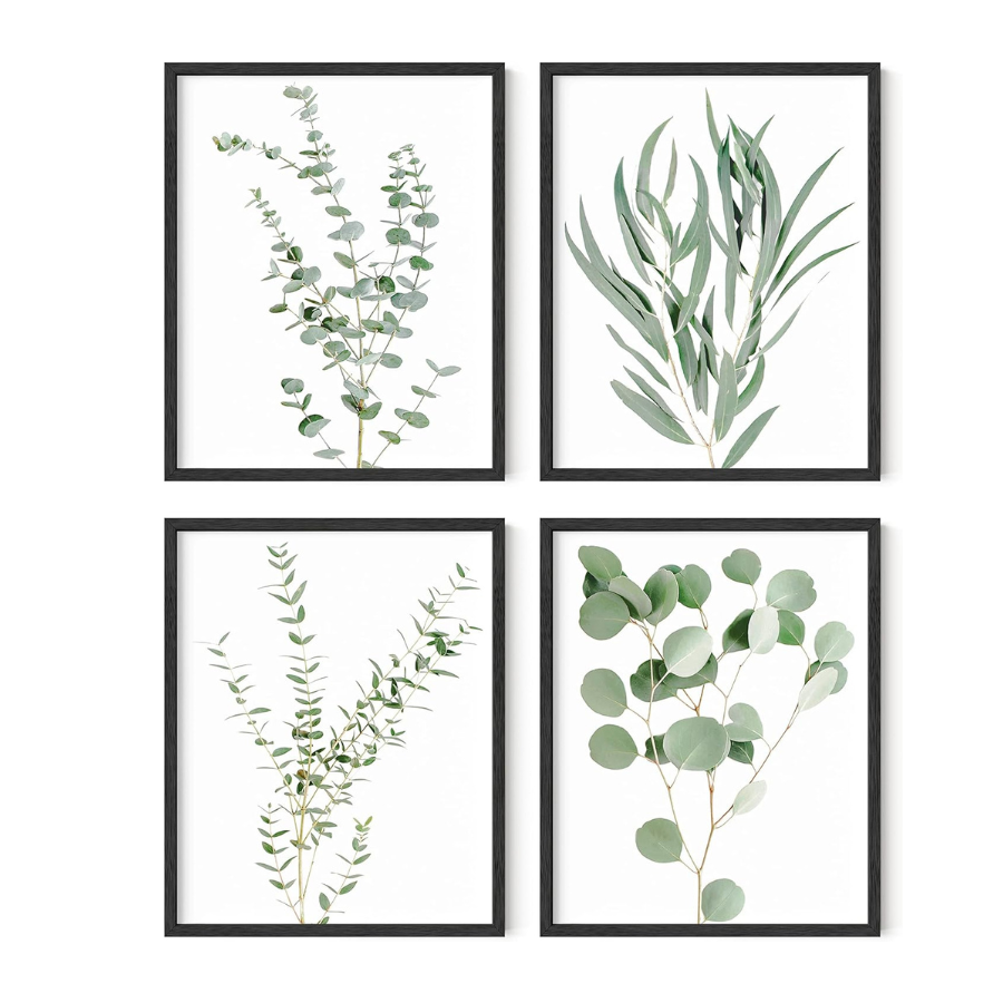Botanical Plant Wall Art Prints Set of 4, Boho Floral Leaf Eucalyptus Decor, 8x10 Unframed