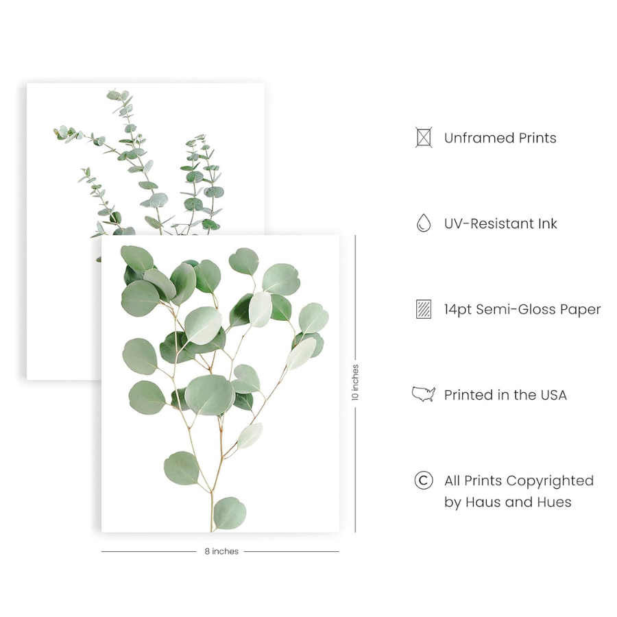 Botanical Plant Wall Art Prints Set of 4, Boho Floral Leaf Eucalyptus Decor, 8x10 Unframed