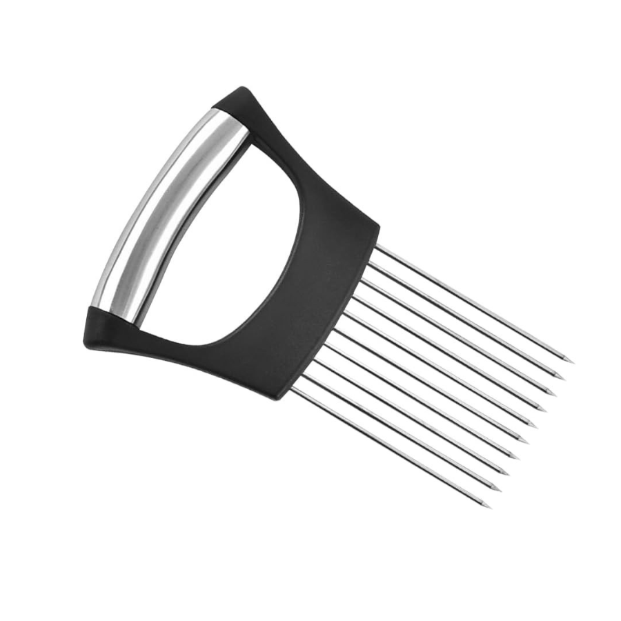 Stainless Steel Onion Slice Holder and Vegetable Slicer Tool, Multi-Purpose Tomato Cutter and Food Chopping Assistant
