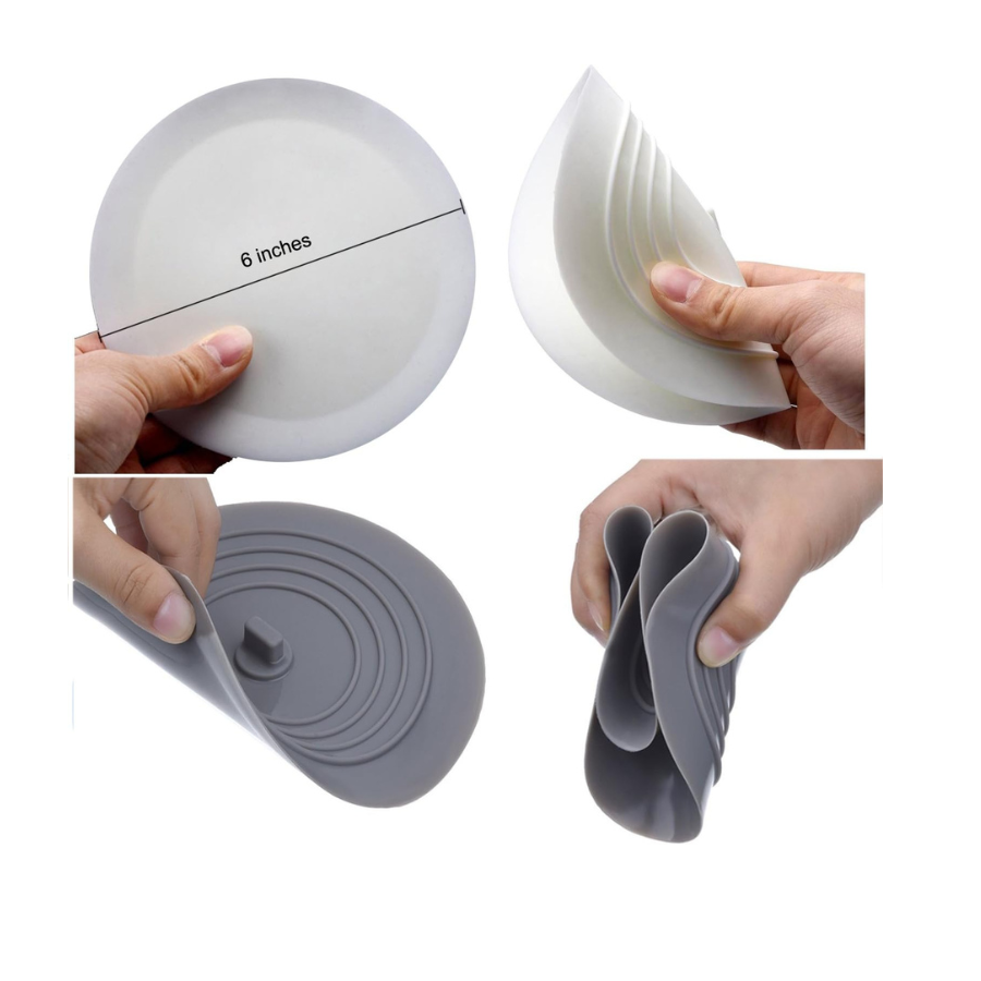 Large Silicone Tub Stopper 2 Pack, 6 Inch Flat Suction Drain Plug and Hair Catcher for Kitchen, Bathroom and Laundry